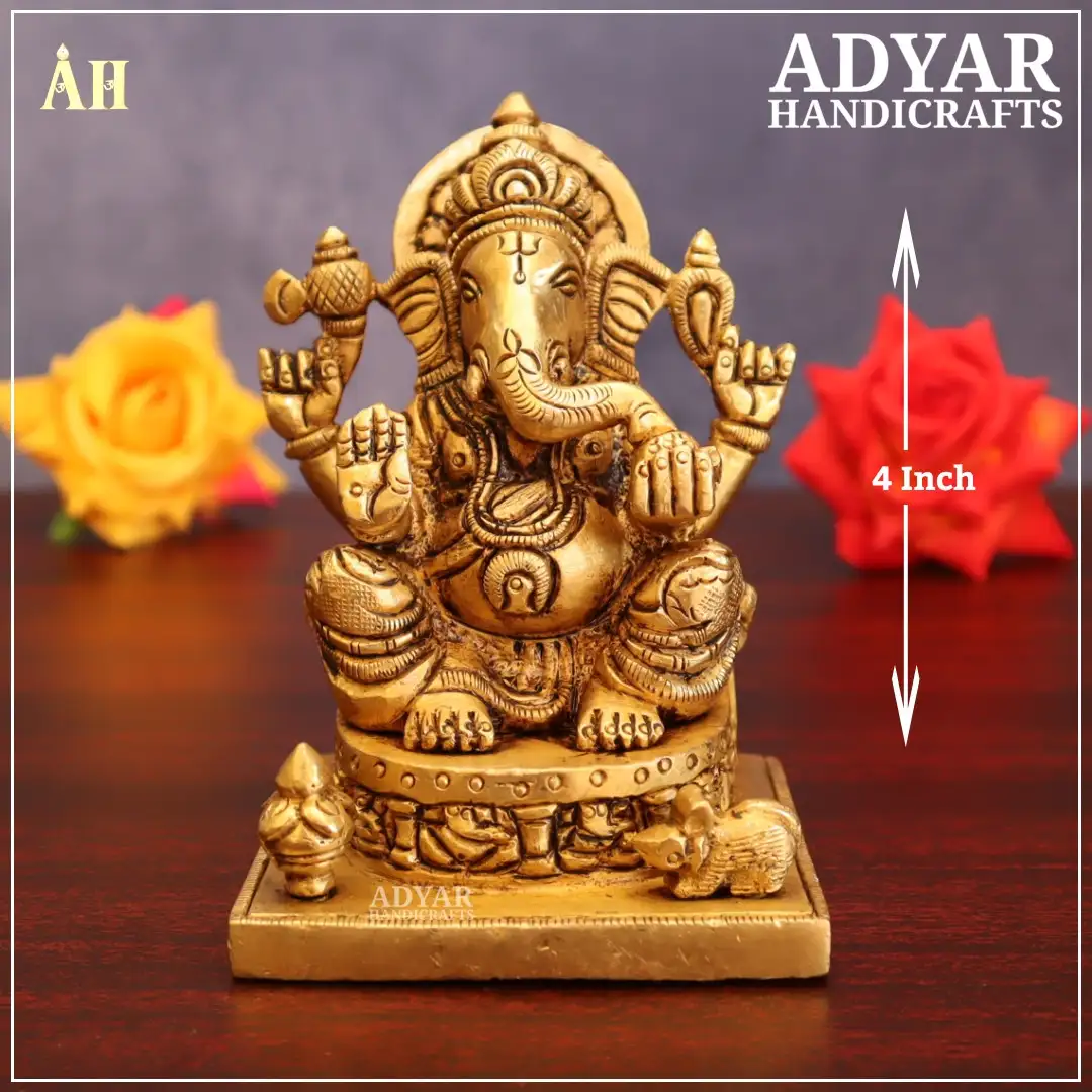 4 Inch Brass Antique Look Ganesha With Base - image 1