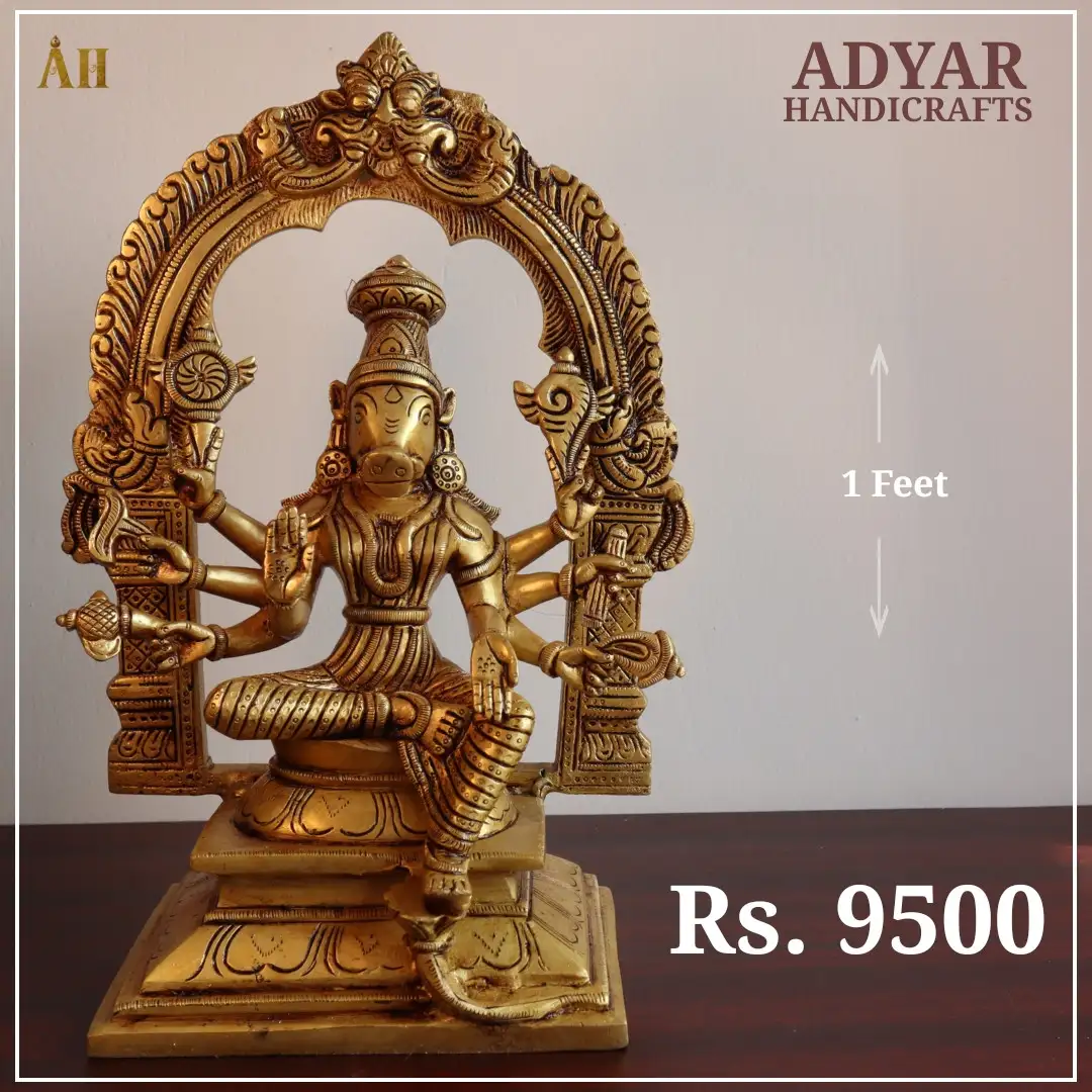 1 feet varahi amman brass statue with frame - image 1