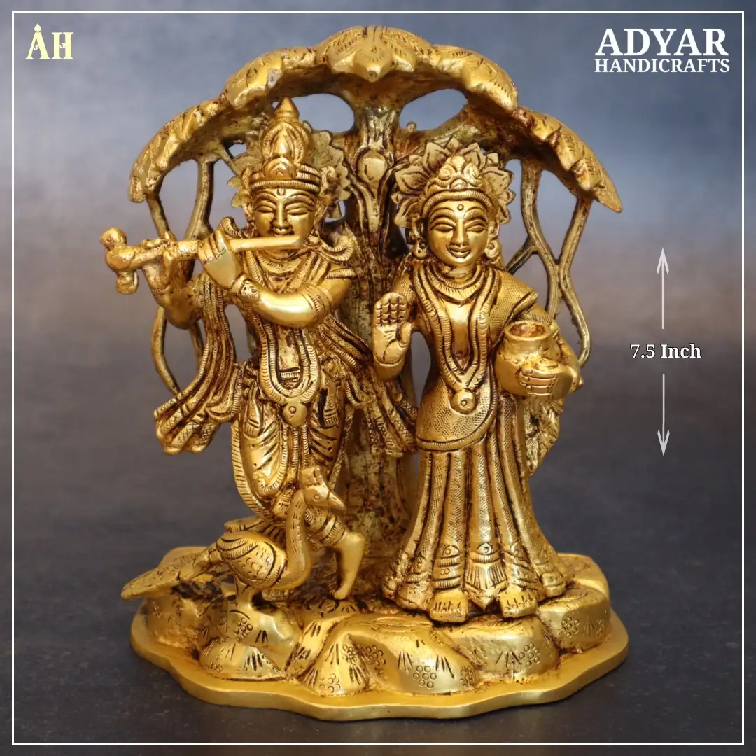 7.5 inch krishnan radhai brass statue - image 1