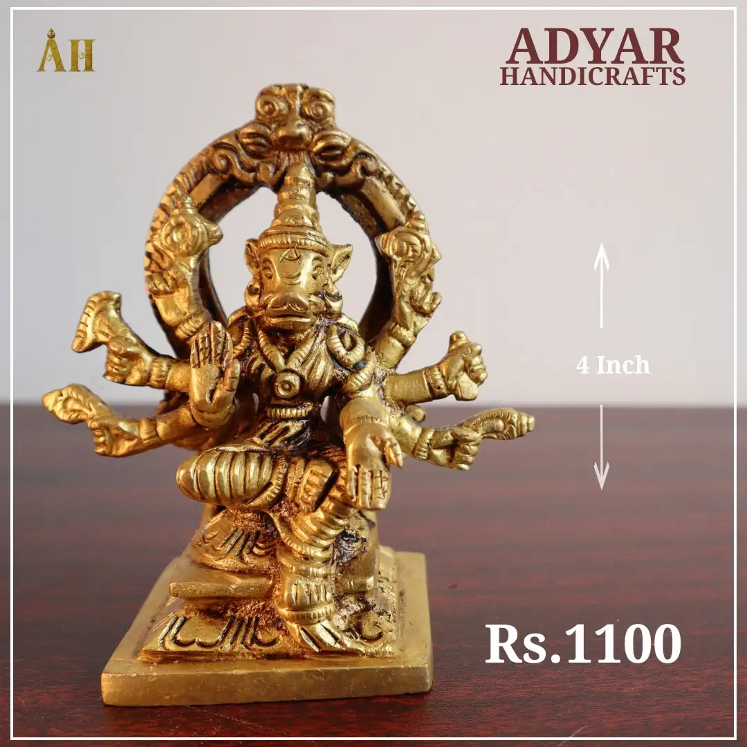 4 inch varahi amman brass idol with frame - image 1