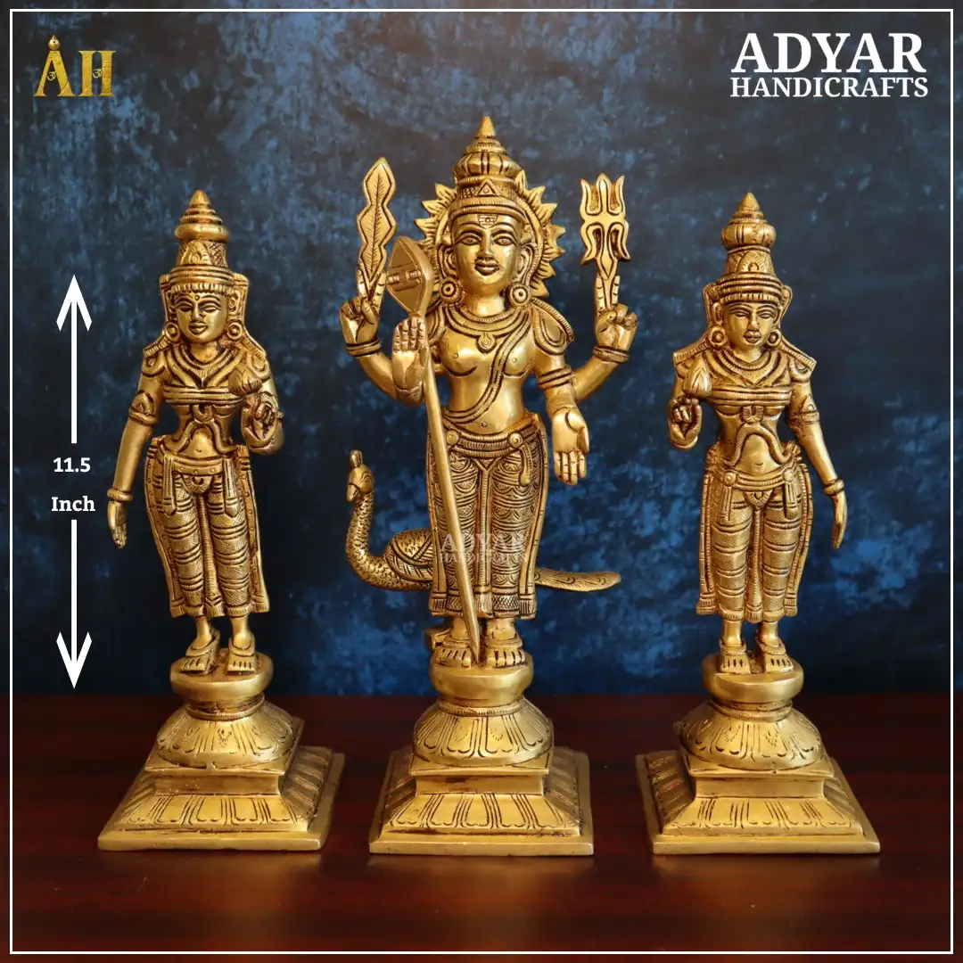 11.5 Inch Murugan Valli Dheivanai Brass Statue - image 1