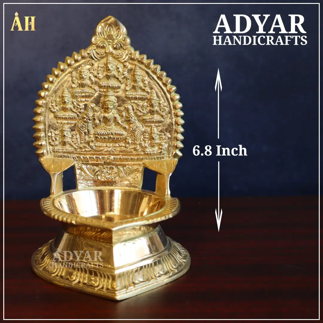 6.8 Inch Brass Ashtalakshmi Kamakshi Vilakku - image 1