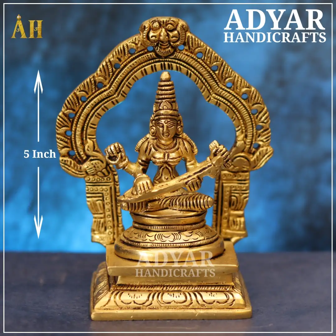 5 Inch Saraswathi Arch Idol Brass - image 1