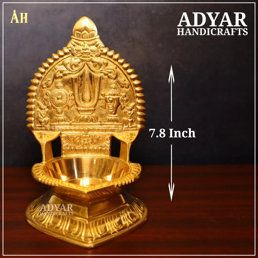 7.8 Inch Brass Sangu Chakra Namam Kamakshi Vilakku - image 1
