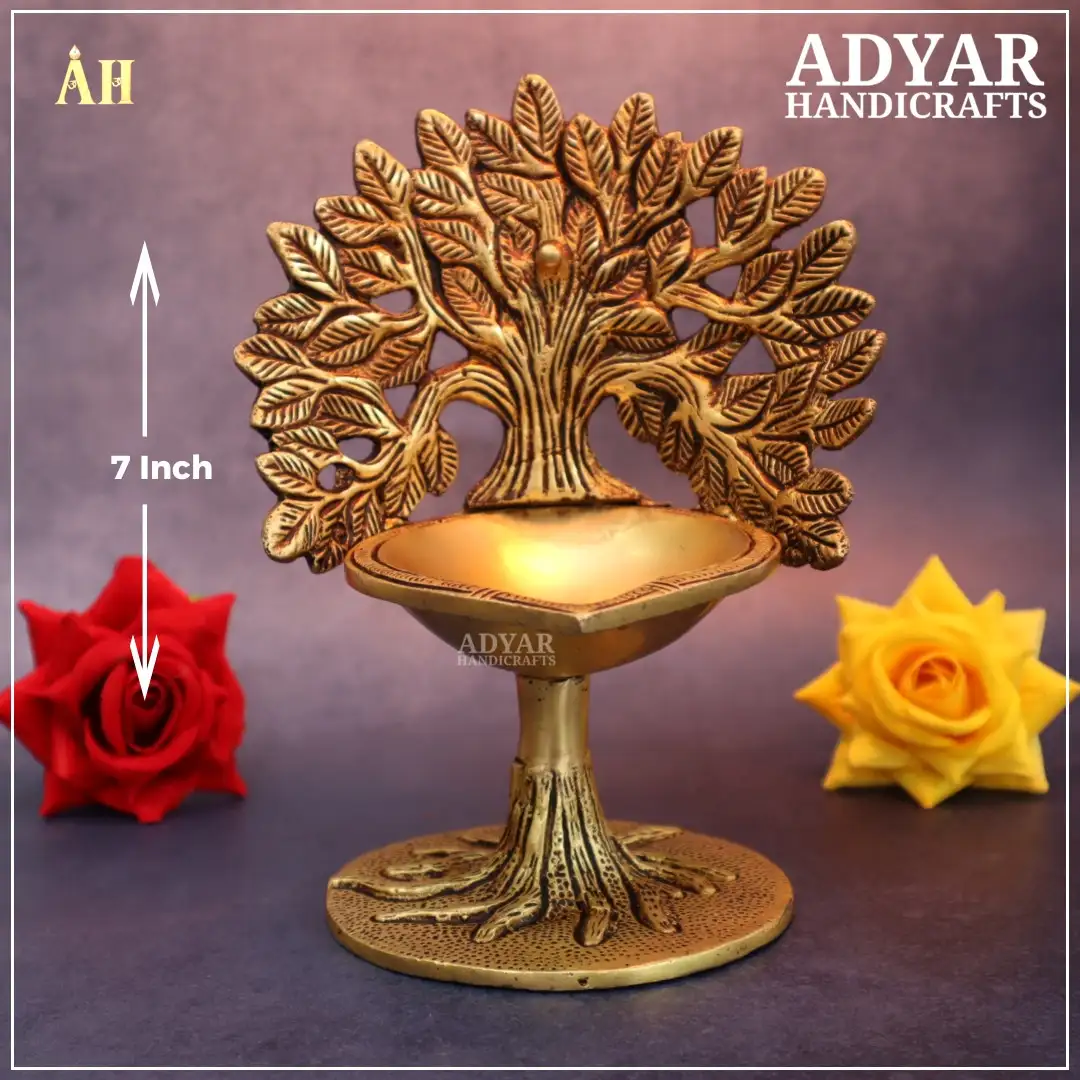 7 Inch Kalpavriksha Tree Lamp Brass - image 1
