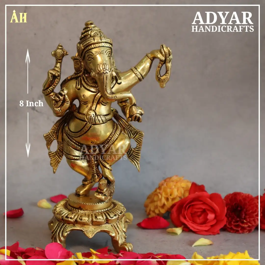 8 inch Narthana Vinayagar brass idol - image 1