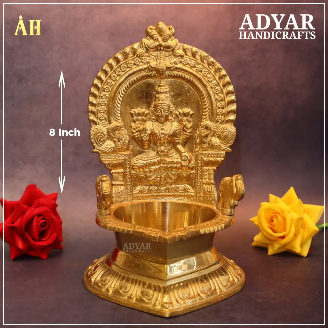 8 Inch Gajalakshmi Kamakshi Vilakku Brass with Arch - image 1