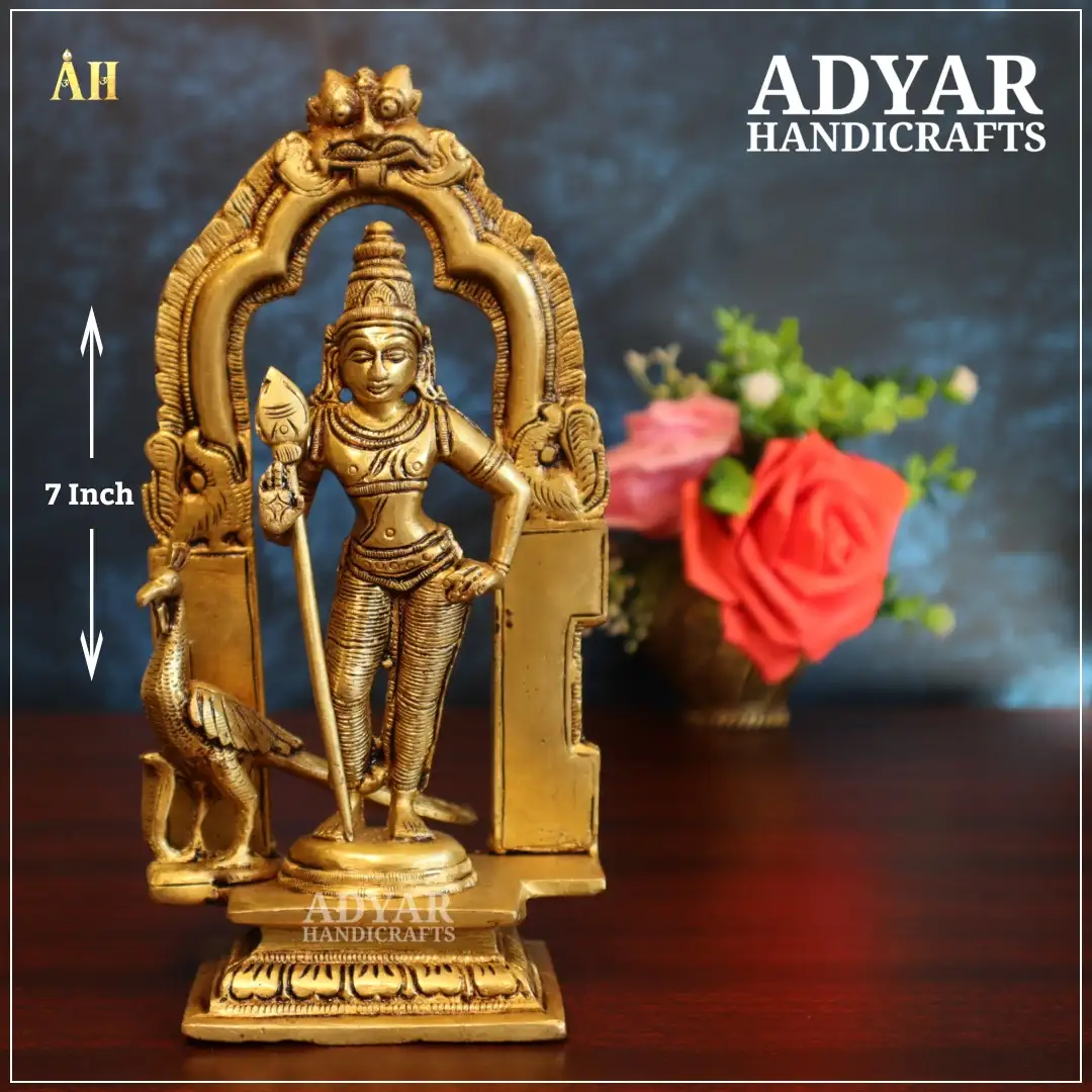 7 Inch Brass Murugan With Frame Statue - image 1