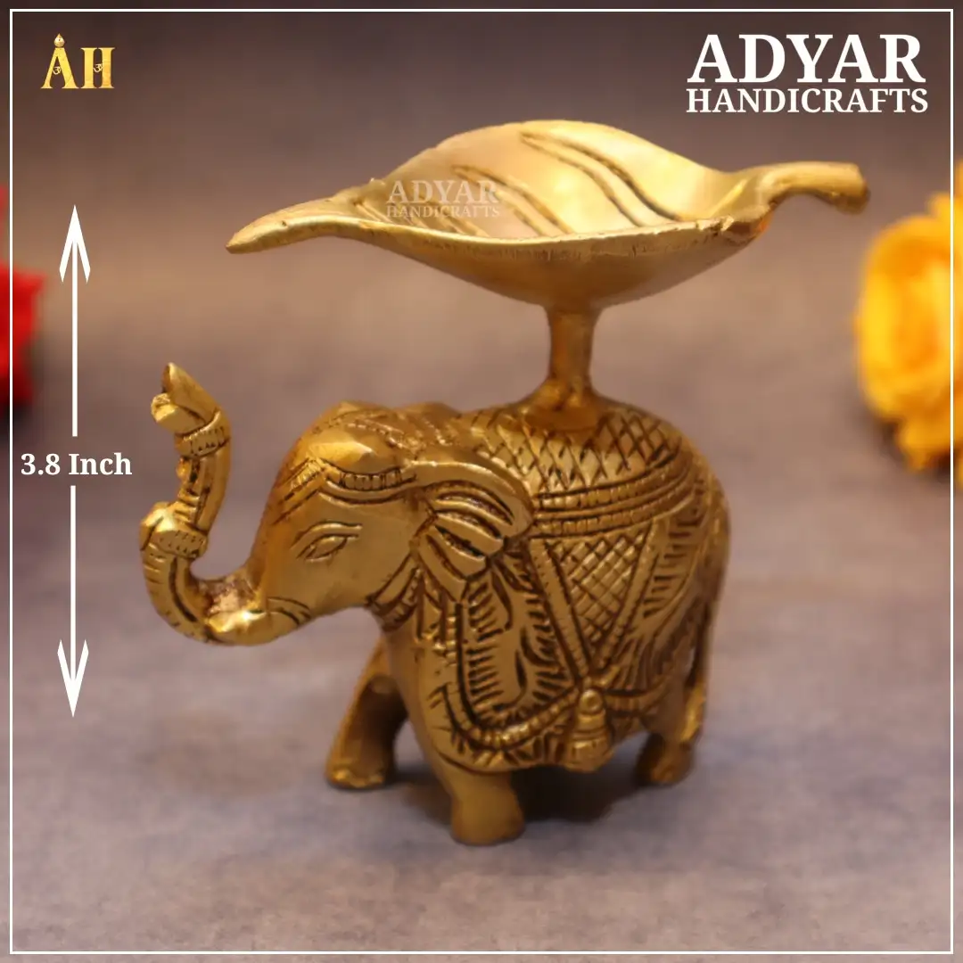 3.8 Inch Brass Elephant Diya - image 1