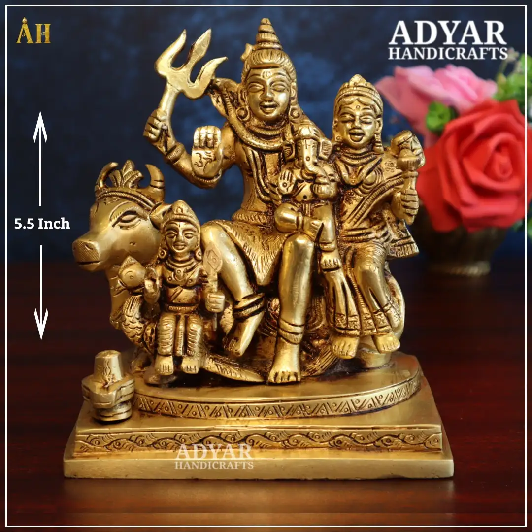 5.5 Inch Brass Shivan Family Brass Statue - image 1