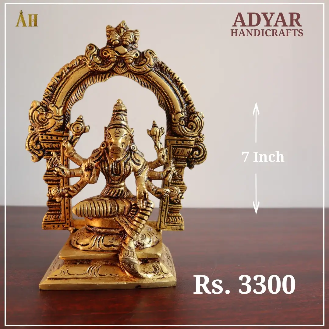 7 inch varahi amman brass idol with frame - image 1