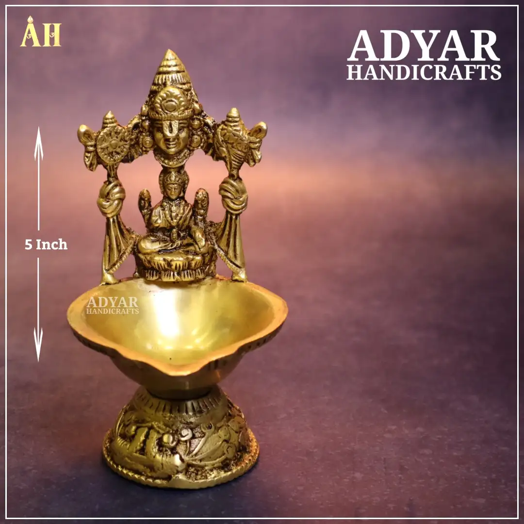 5 Inch Perumal Lakshmi Brass Diya - image 1