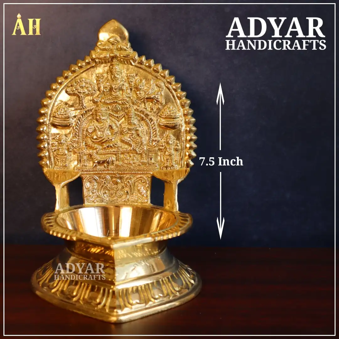 7.5 Inch Brass Kuberar Lakshmi Kamakshi Vilakku - image 1