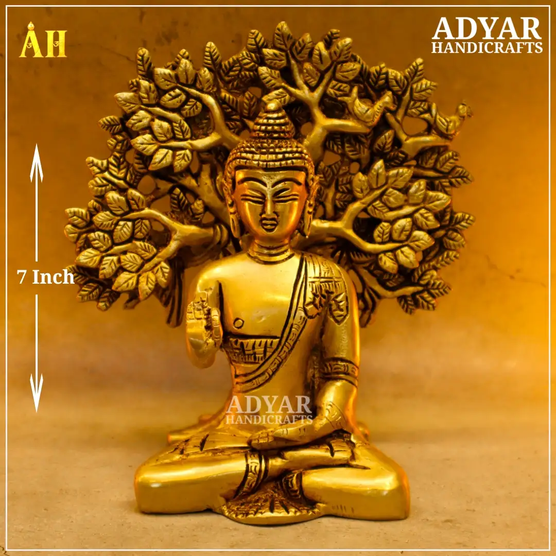 7 Inch Brass Home Decor Buddha Statue With Tree - image 1
