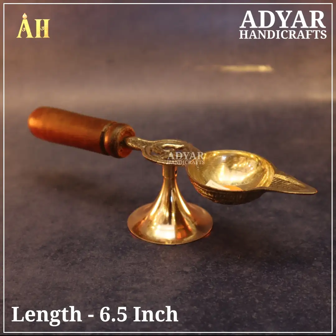 Thunai Deepam Brass With Wood Holder - image 1