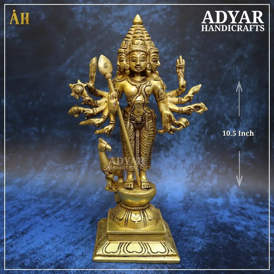 10.5 inch 6 face Murugan brass statue - image 1