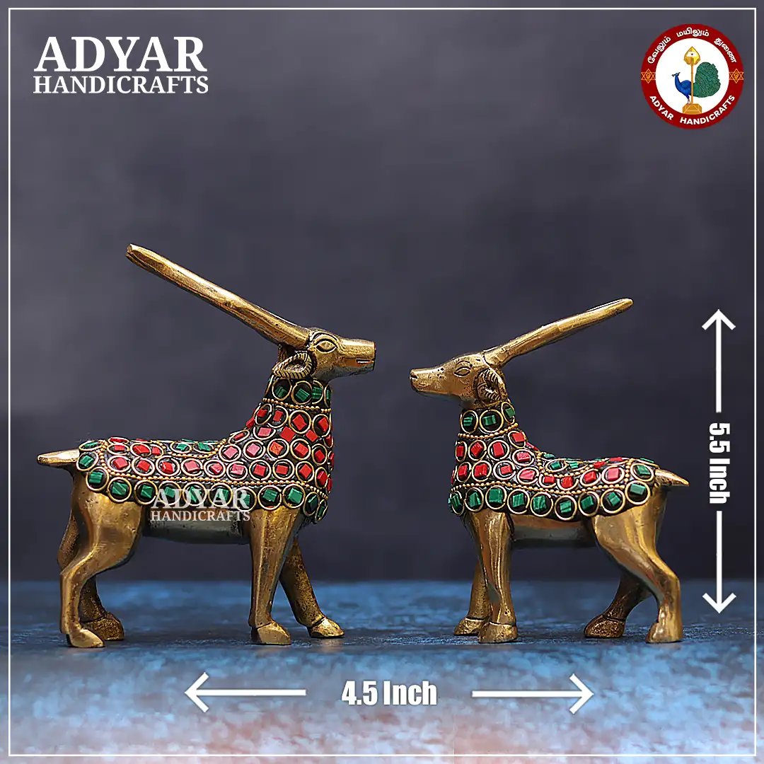 Brass Deer Decor Set Red Green - image 2