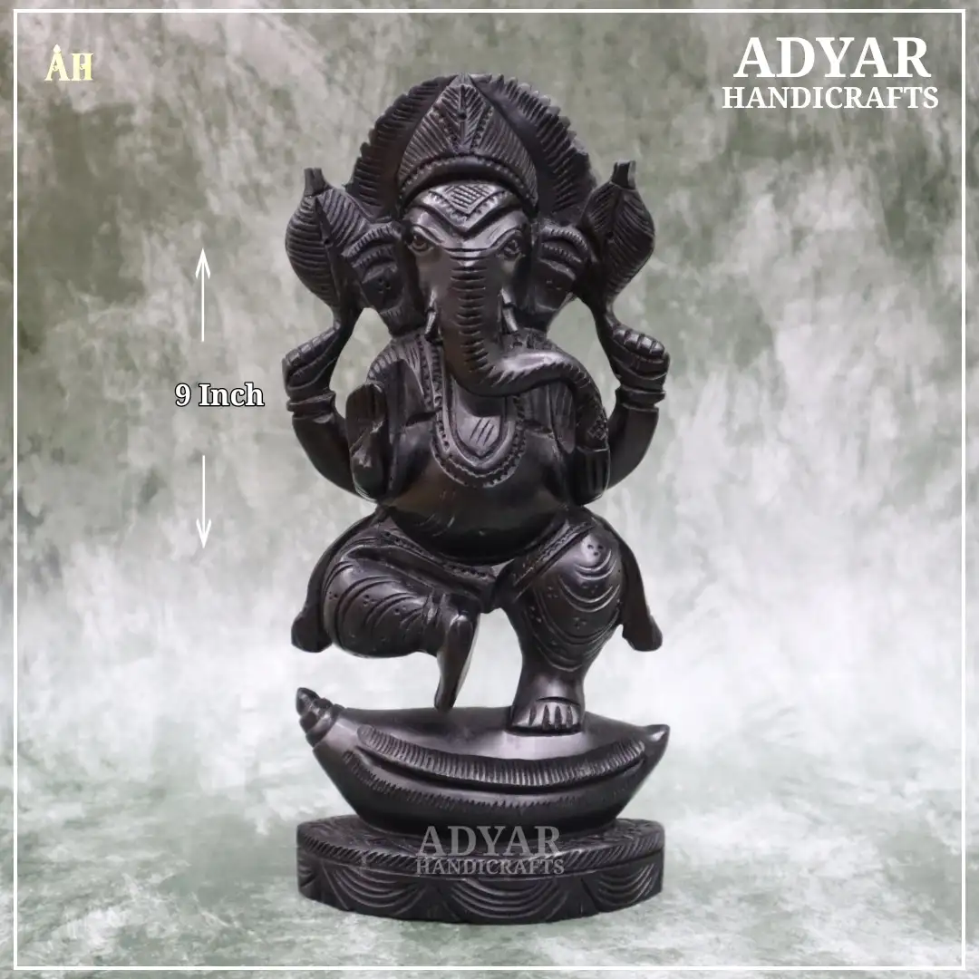 ORIGINAL KARUNGALI WOOD DANCING GANESHA 9 INCH - image 1