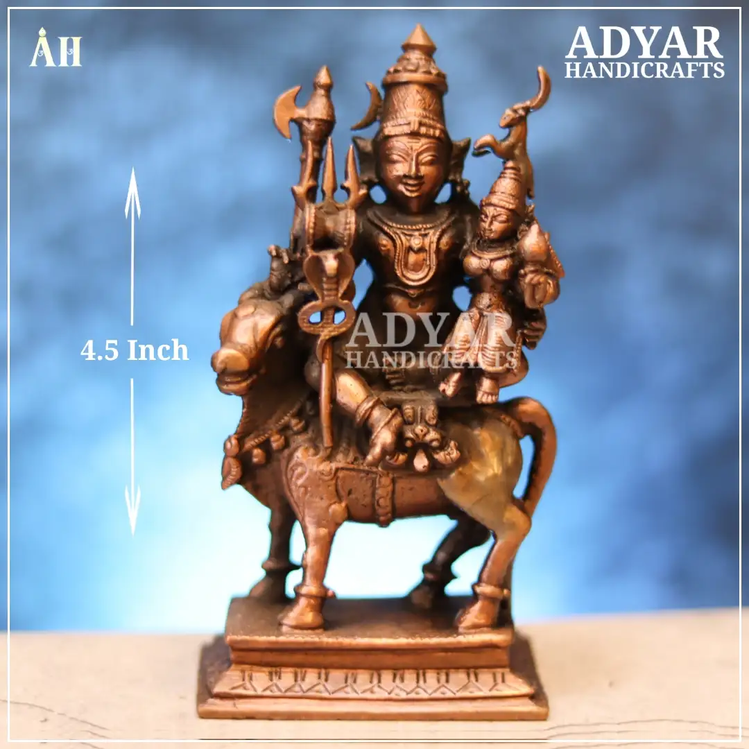 4.5 Inch Copper Shiva & Parvati on Nandi Idol – Perfect for Pradosha Pooja - image 1