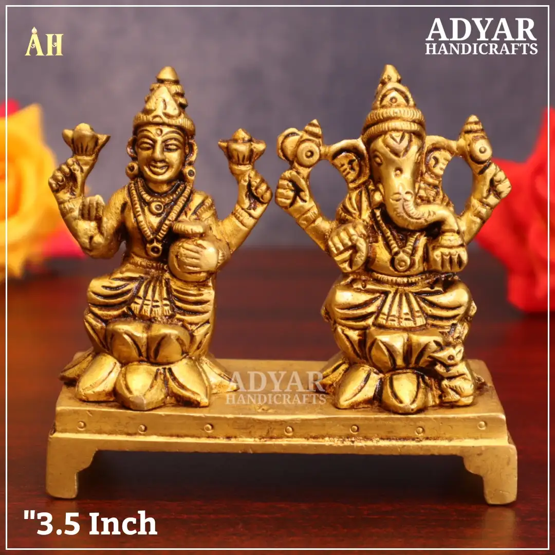 3.5 Inch Lakshmi Ganesha Brass Statue with Base