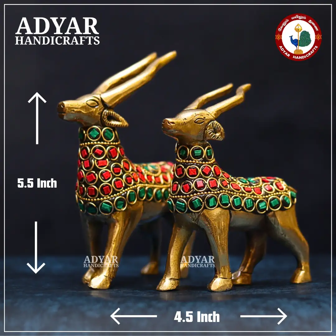 Brass Deer Decor Set Red Green