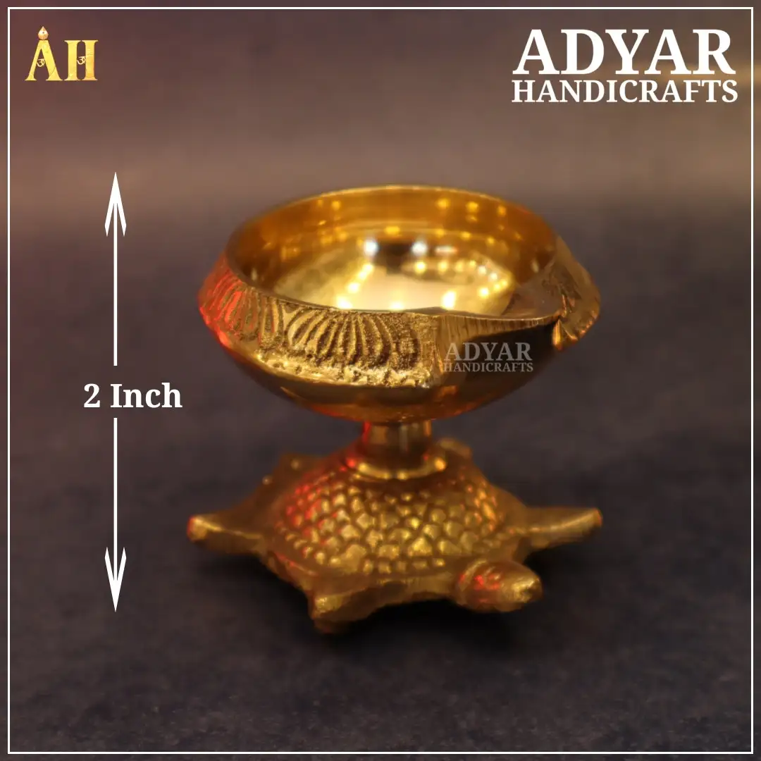 2 Inch Brass Kubera Vilakku With Tortoise Base - image 1