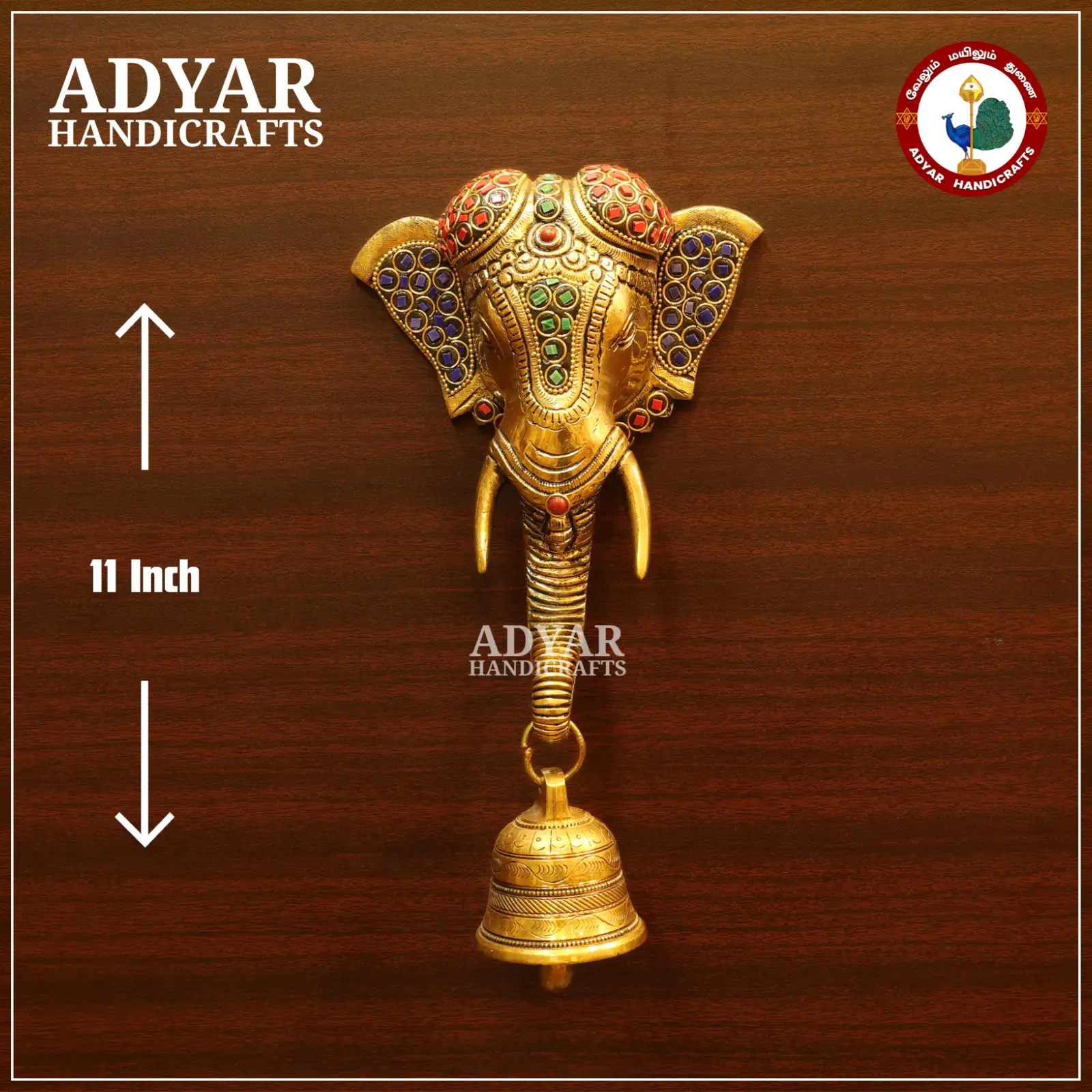 Elephant wall hanging with stone and bell - image 1