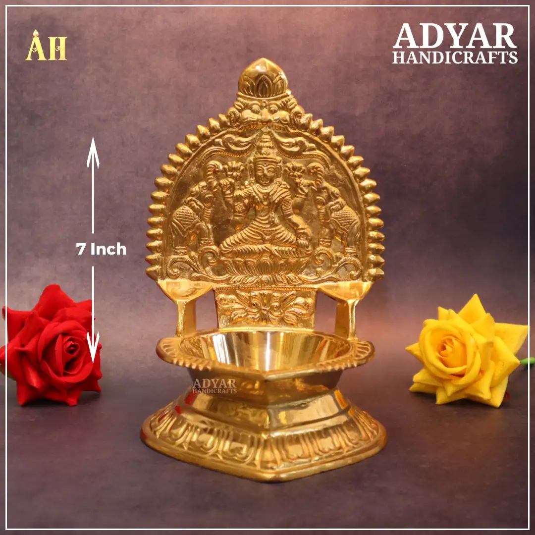 7 Inch Gajalakshmi Kamakshi Vilakku Brass - image 1