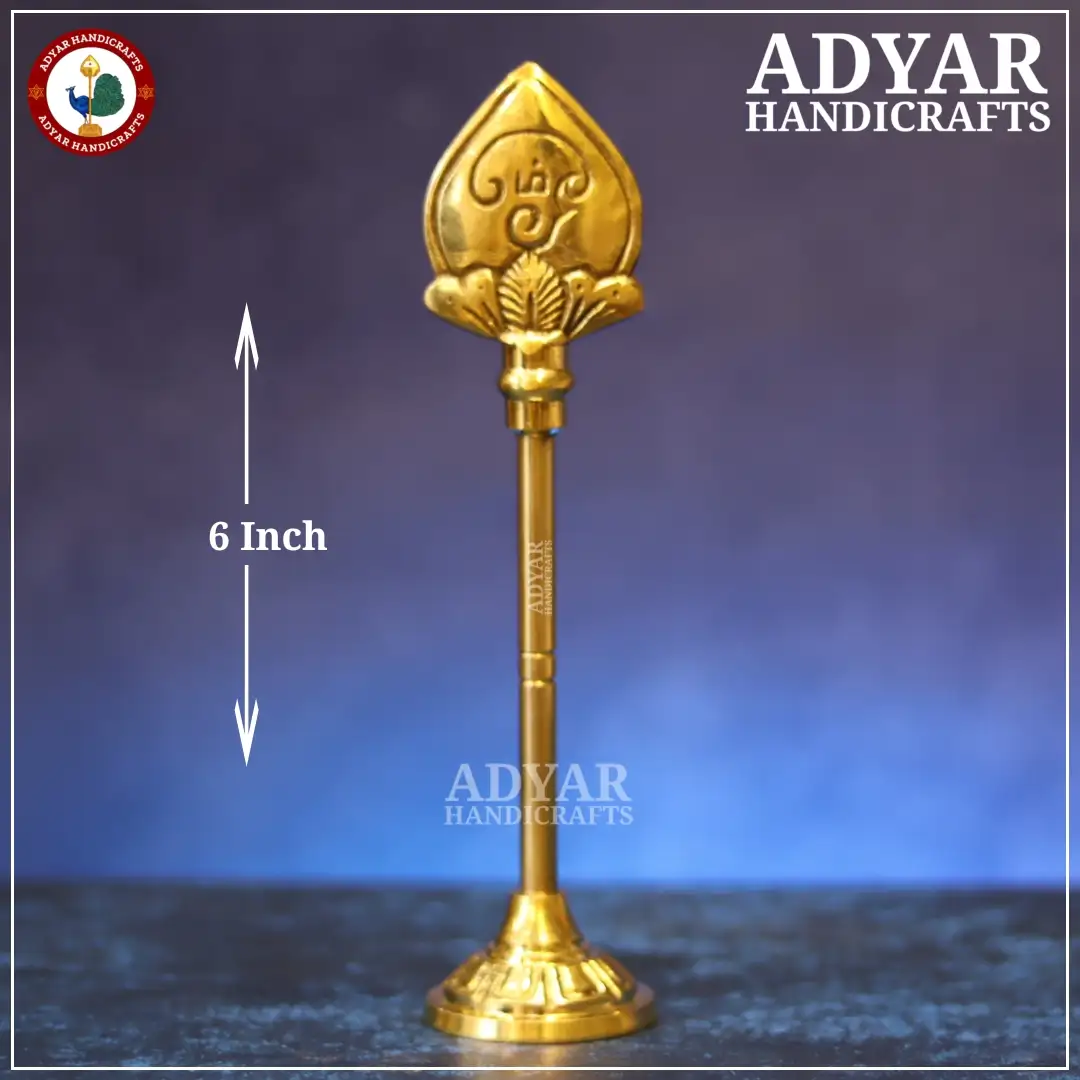 6 Inch Traditional Lord Murugan Brass Vel With Stand - image 2