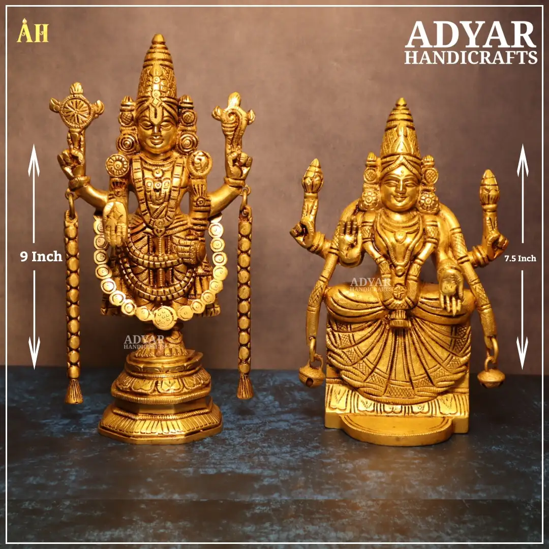 Lord Balaji And Goddess Patmavati Brass Statue - image 1